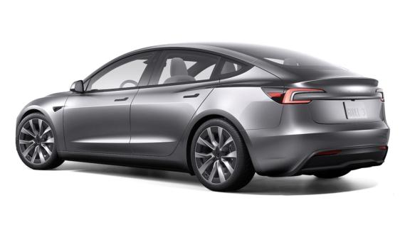 Tesla Model 3 (2024) grijs Standard Range zijkant links achter