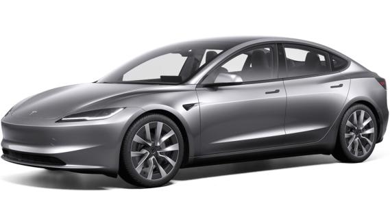 Tesla Model 3 (2024) grijs Standard Range zijkant voor schuin links