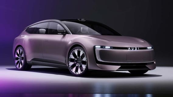 AUDI E concept (2024) roze zijkant links schuin voor