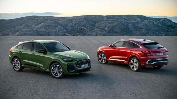 Audi SQ5 Sportback rood (2025) en Audi Q5 Sportback groen