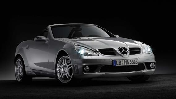 Mercedes SLK 55 AMG (R171) grijs (2004) zijkant links voor schuin performance pack