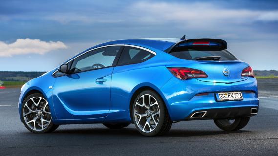 Opel Astra OPC (2012) blauw zijkant schuin achter links