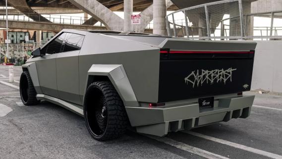 Tesla Cybertruck Waido Cyberbeast bodykit (2024) grijs zijkant links achter schuin