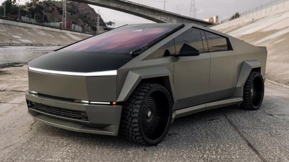 Tesla Cybertruck Waido Cyberbeast bodykit (2024) grijs zijkant links voor stilstaand schuin