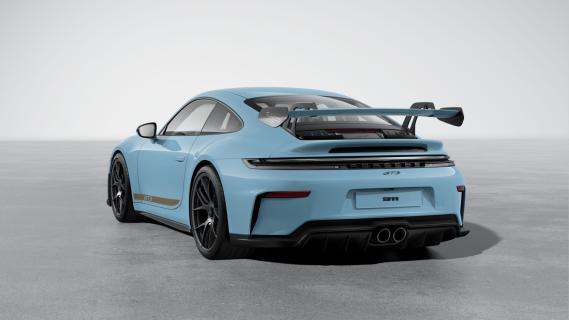 Porsche 911 GT3 (992) blauw (2024) configurator schuin achter links