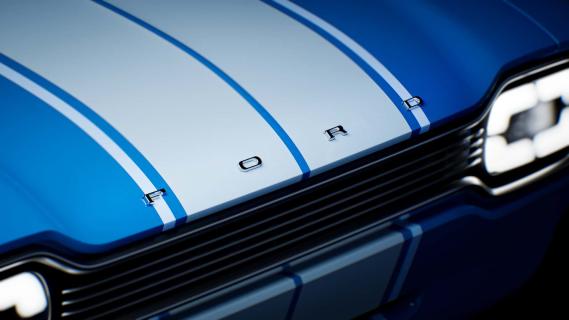 Ford Escort RS Boreham Motorworks blauw (2025) zijkant voor schuin motorkap