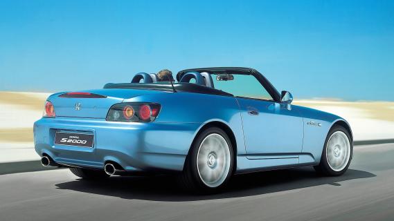 Honda S2000 (AP2) blauw (2003) zijkant achter rechts schuin rijdend