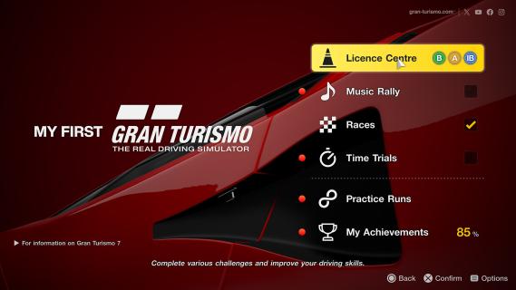 My First Gran Turismo startmenu keuze