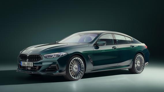 Alpina B8 GT Gran Coupé (G16) groen (2025) zijkant links voor schuin laag