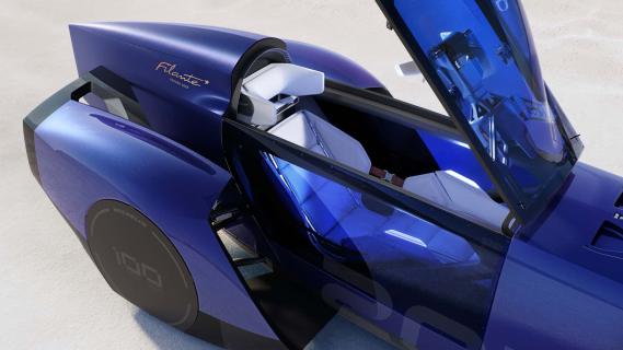 Renault Filante concept blauw (2025) cockpit stoel interieur dak open