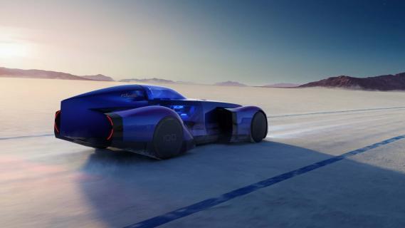 Renault Filante concept blauw (2025) zijkant links achter schuin