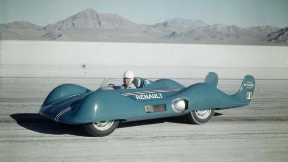 Renault Filante blauw (1956) zijkant links voorzijde circuit