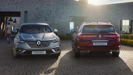 Renault Talisman facelift sedan grijs voorkant Grandtour achterkant