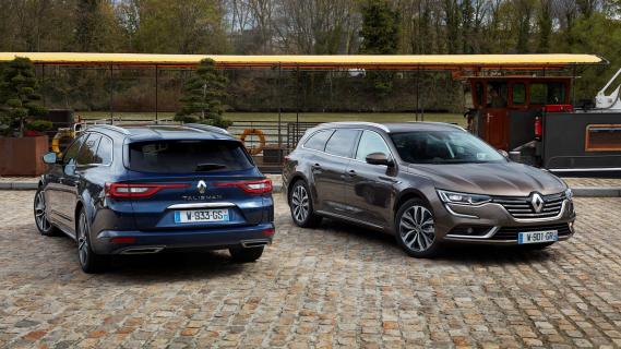 Renault Talisman Grandtour blauw achterkant bruin zijkant rechts voor