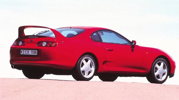 Toyota Supra Twin Turbo (A80) rood (1995) zijkant achter schuin rechgts