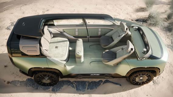 Chery New Journey Concept groen (2025) interieur zijkant boven dwarsdoorsnede