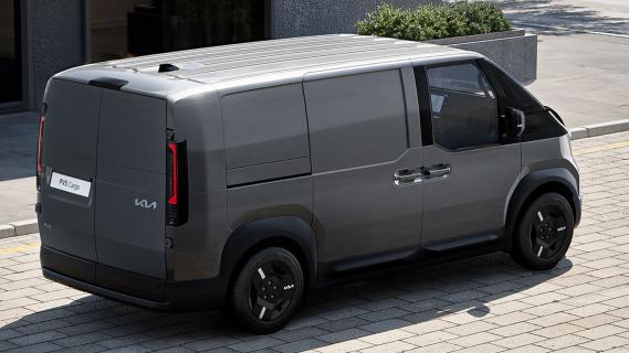 Kia PV5 Cargo grijs (2025) zijkant rechts achter schuin