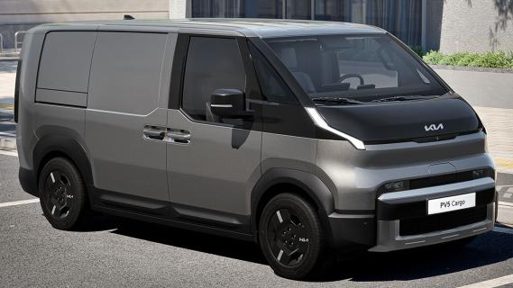 Kia PV5 Cargo grijs (2025) zijkant rechts zijkant voor schuin