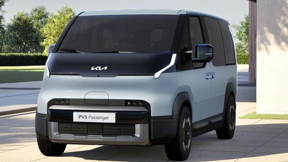 Kia PV5 Passenger grijs (2025) zijkant link schuin voor