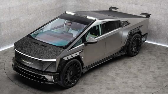 Mansory Cybertruck Elongation grijs (2025) zijkant links voor hoog