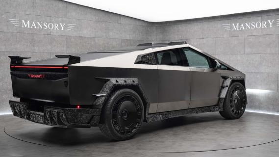 Mansory Cybertruck Elongation grijs (2025) zijkant linksachter schuin