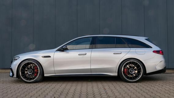 Mercedes-AMG E53 Estate (S214) grijs (2025) met H&R veren en spacers zijkant links