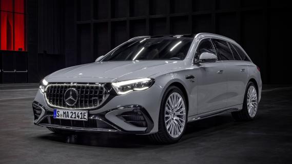 Mercedes-AMG E53 Estate (S214) grijs (2025) zijkant links voor schuin