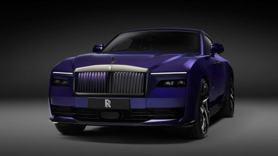 Rolls-Royce Spectre Black Badge paars (2025) zijkant linksvoor schuin