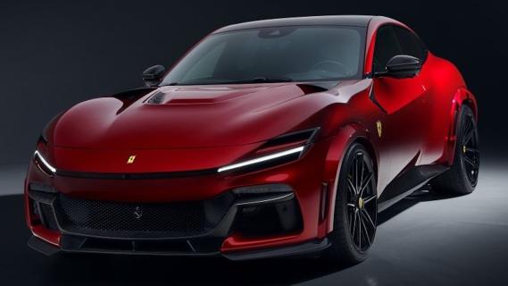 Novitec Ferrari Purosangue Esteso rood (2025) zijkant links schuin voor