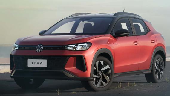 Volkswagen Tera rood (2025) zijkant links schuin voor