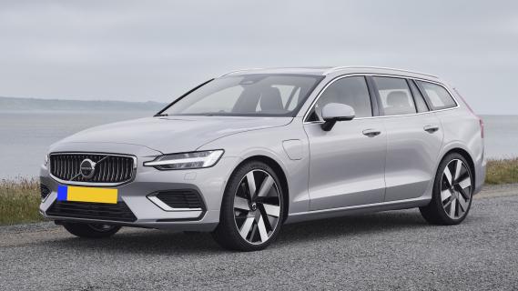 Volvo V60 T8 Recharge AWD Inscription grijs (2025) zijkant links schuin voor