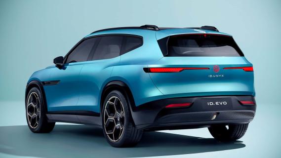 Volkswagen ID.Evo blauw (2025) zijkant links schuin achter