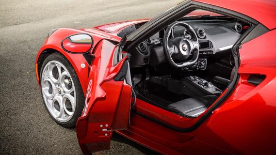 Alfa Romeo 4C rood (2013) zijkant interieur deur open links
