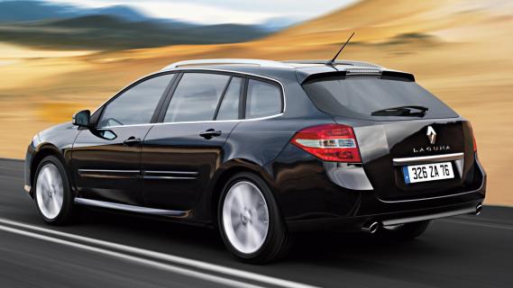 Renault Laguna (X51) Estate zwart (2013) zijkant links schuin achter rijdend