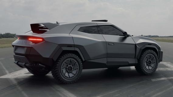 Rezvani Knight grijs (2025) zijkant rechts achter schuin