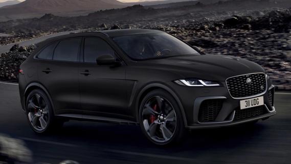 Jaguar F-Pace SVR 575 Ultimate (2025) zwart zijkant rechts schuin voor