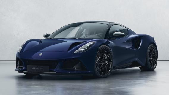 Lotus Emira Turbo SE Racing Line blauw(2025) zijkant links schuin voor