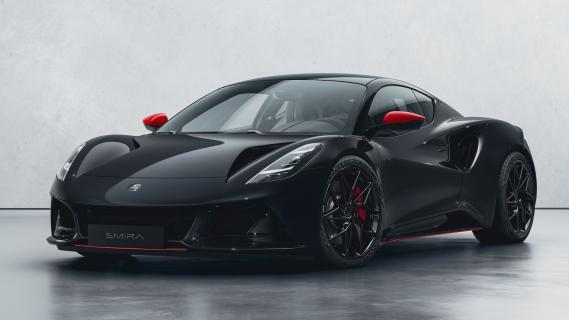 Lotus Emira Turbo SE Racing Line zwart (2025) zijkant links schuin voor