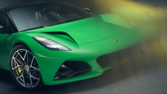 Lotus Emira V6 SE groen (2025) voorkant neus detail