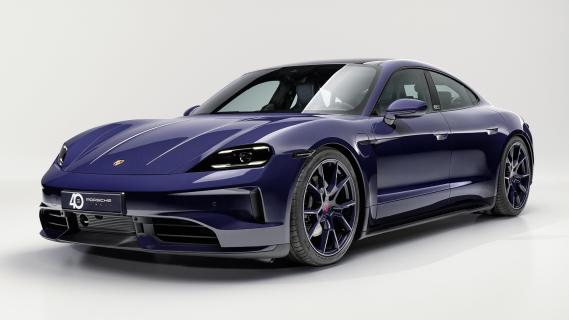 Porsche Taycan Ferragamo (2025) zijkant links schuin voor