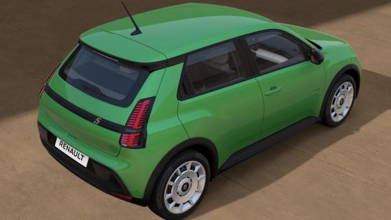 Renault 5 E-Tech electric 5 groen (2025) zijkant-rechts schuin achter hoog