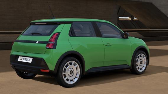 Renault 5 E-Tech electric 5 groen (2025) zijkant-rechts schuin achter