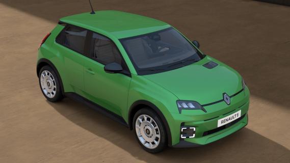 Renault 5 E-Tech electric 5 groen (2025) zijkant-rechts schuin voor hoog