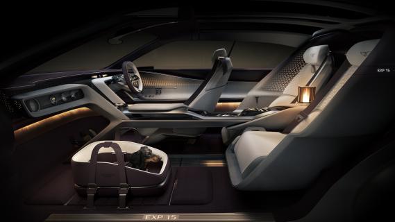 Bentley EXP 15 concept (2025) beige interieur zijkant tekkel