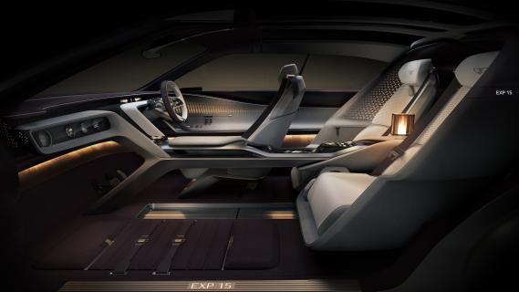 Bentley EXP 15 concept (2025) beige interieur zijkant beenruimte