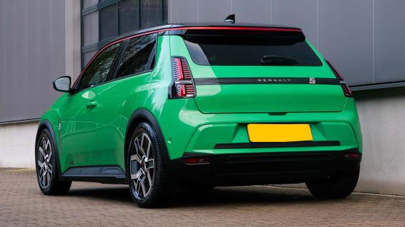 H&R Renault 5 E-tech Electric groen (2025) zijkant links schuin achter verlaagd