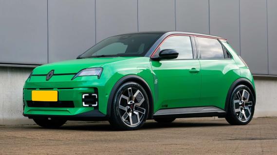 H&R Renault 5 E-tech Electric groen (2025) badge zijkant links schuin voor verlaagd
