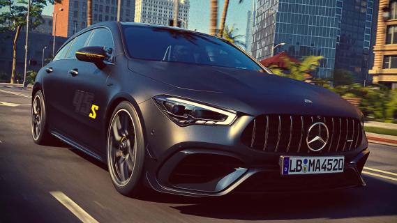 Mercedes-AMG CLA 45 Shooting Brake Final Edition (2025) zwart zijkant rechts schuin voor