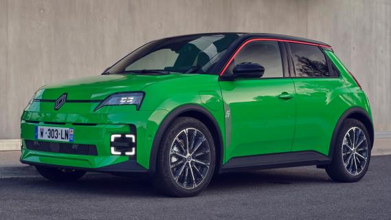 Renault 5 E-tech Electric groen (2025) zijkant links schuin voor