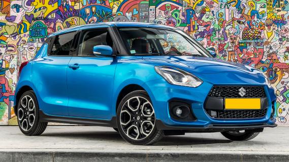 Suzuki Swift Sport Hybrid blauw (2020) zijkant rechts schuin voor